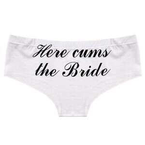 2158 Bachelorette Bridal Hipster Panties- Here Cums the Bride Gifts, L